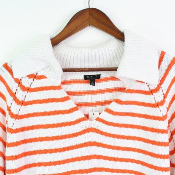 Talbots Johnny Collar Striped Knit Sweater White Orange 2x - Picture 3 of 9
